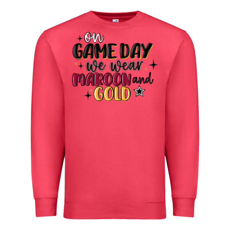 On Game Day We Wear Maroon And Gold Premium Sweatshirt by MaliasSmallBusiness | Teevron