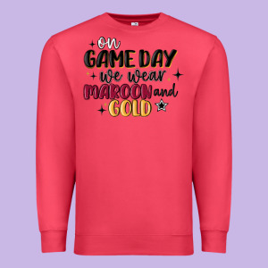 On Game Day We Wear Maroon And Gold Premium Sweatshirt Designed By Maliassmallbusiness