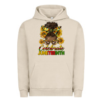 Pigment French Oak celebrate juneteenth black woman bun Urban Hoodie - HRA Design Shop