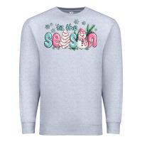 Heather Grey tis the season snowman and christmas cake Premium Sweatshirt - MaliasSmallBusiness