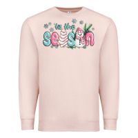 Pale Pink tis the season snowman and christmas cake Premium Sweatshirt - MaliasSmallBusiness