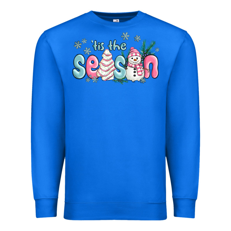 Tis The Season Snowman And Christmas Cake Premium Sweatshirt by MaliasSmallBusiness | Teevron