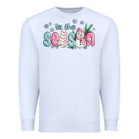White tis the season snowman and christmas cake Premium Sweatshirt - MaliasSmallBusiness