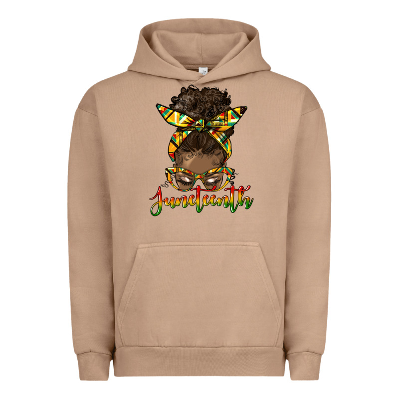 Juneteenth Black Woman Messy Bun Urban Hoodie by HRA Design Shop | Teevron
