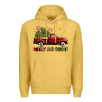 Antique Gold Merry And Bright Christmas Trees Truck Premium Hoodie - FaDigitalArtStudio