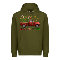 Army Green Merry And Bright Christmas Trees Truck Premium Hoodie - FaDigitalArtStudio