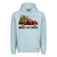 Blue Mist Merry And Bright Christmas Trees Truck Premium Hoodie - FaDigitalArtStudio