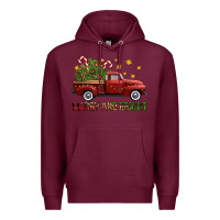 Burgundy Merry And Bright Christmas Trees Truck Premium Hoodie - FaDigitalArtStudio