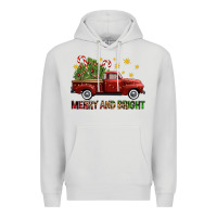 Dove Grey Merry And Bright Christmas Trees Truck Premium Hoodie - FaDigitalArtStudio