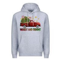 Heather Grey Merry And Bright Christmas Trees Truck Premium Hoodie - FaDigitalArtStudio