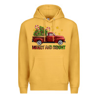 Mustard Merry And Bright Christmas Trees Truck Premium Hoodie - FaDigitalArtStudio