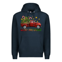 Navy Merry And Bright Christmas Trees Truck Premium Hoodie - FaDigitalArtStudio