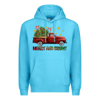 Ocean Blue Merry And Bright Christmas Trees Truck Premium Hoodie - FaDigitalArtStudio