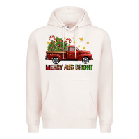 Pale Pink Merry And Bright Christmas Trees Truck Premium Hoodie - FaDigitalArtStudio