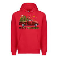 Red Merry And Bright Christmas Trees Truck Premium Hoodie - FaDigitalArtStudio