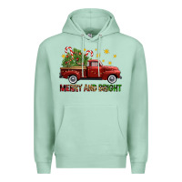 Seafoam Merry And Bright Christmas Trees Truck Premium Hoodie - FaDigitalArtStudio