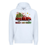 White Merry And Bright Christmas Trees Truck Premium Hoodie - FaDigitalArtStudio