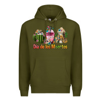 Army Green mexican día de los muertos coffee cups Premium Hoodie - FaDigitalArtStudio