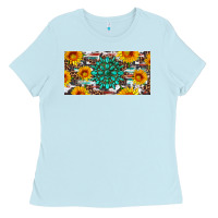 Baby Blue gemtone and sunflowers license plate Ladies Tee - Artiststas