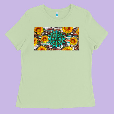 Gemtone And Sunflowers License Plate Ladies Tee Designed By Artiststas