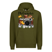 Army Green photographer floral butterfly film roll vintage camera Premium Hoodie - FaDigitalArtStudio