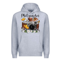Heather Grey photographer floral butterfly film roll vintage camera Premium Hoodie - FaDigitalArtStudio