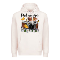 Pale Pink photographer floral butterfly film roll vintage camera Premium Hoodie - FaDigitalArtStudio