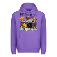 Purple photographer floral butterfly film roll vintage camera Premium Hoodie - FaDigitalArtStudio