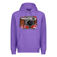 Purple rose grey leopard vintage camera Premium Hoodie - FaDigitalArtStudio