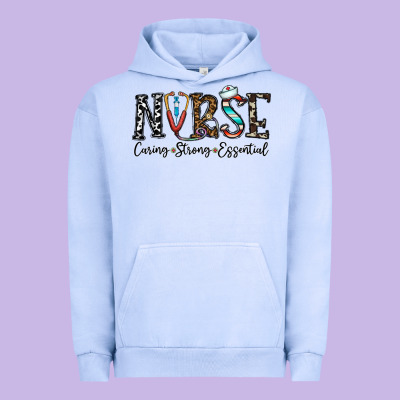 Nurse Caring Strong Essential Urban Hoodie Designed By Cowhidedigitalart