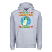 Heather Grey our first father's day together and baby bottle Premium Hoodie - HRA Design Shop