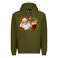 Army Green santa and hot cocoa cup Premium Hoodie - FaDigitalArtStudio