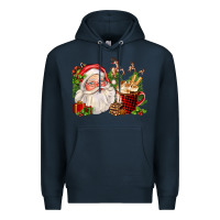 Navy santa and hot cocoa cup Premium Hoodie - FaDigitalArtStudio