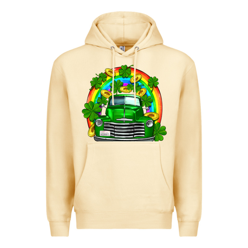 St Patricks Shamrock Gold Rainbow Truck Premium Hoodie by FaDigitalArtStudio | Teevron