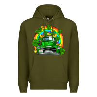 Army Green st patricks shamrock gold rainbow truck Premium Hoodie - FaDigitalArtStudio