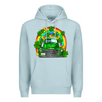 Blue Mist st patricks shamrock gold rainbow truck Premium Hoodie - FaDigitalArtStudio