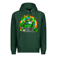 Sports Green st patricks shamrock gold rainbow truck Premium Hoodie - FaDigitalArtStudio