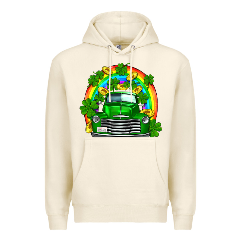 St Patricks Shamrock Gold Rainbow Truck Premium Hoodie by FaDigitalArtStudio | Teevron