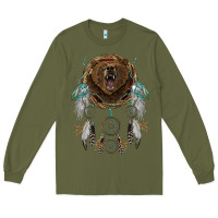Army Green bear  native dreamcatcher Long Sleeve Tee - BarkalooDesign