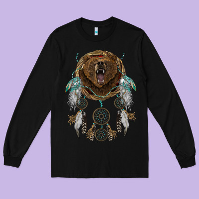 Bear  Native Dreamcatcher Long Sleeve Tee Designed By Barkaloodesign