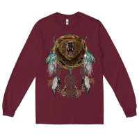 Burgundy bear  native dreamcatcher Long Sleeve Tee - BarkalooDesign