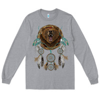 Heather Grey bear  native dreamcatcher Long Sleeve Tee - BarkalooDesign
