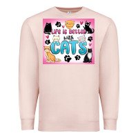 Pale Pink life is better with cats Premium Sweatshirt - MaliasSmallBusiness