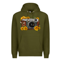 Army Green sunflower bee vintage camera Premium Hoodie - FaDigitalArtStudio