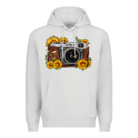Dove Grey sunflower bee vintage camera Premium Hoodie - FaDigitalArtStudio