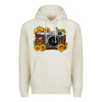 Oatmeal Heather sunflower bee vintage camera Premium Hoodie - FaDigitalArtStudio