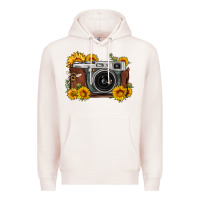 Pale Pink sunflower bee vintage camera Premium Hoodie - FaDigitalArtStudio