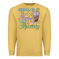 Antique Gold fueled by iced coffee and anxiety Premium Sweatshirt - MaliasSmallBusiness