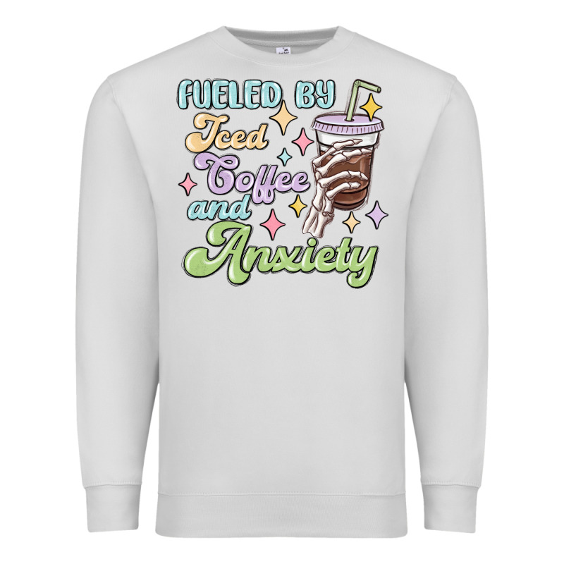 Fueled By Iced Coffee And Anxiety Premium Sweatshirt by MaliasSmallBusiness | Teevron