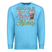 Ocean Blue fueled by iced coffee and anxiety Premium Sweatshirt - MaliasSmallBusiness